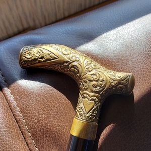 Walking Stick / Cane Gold Filled Brass Engraved Victorian Style Black Walnut